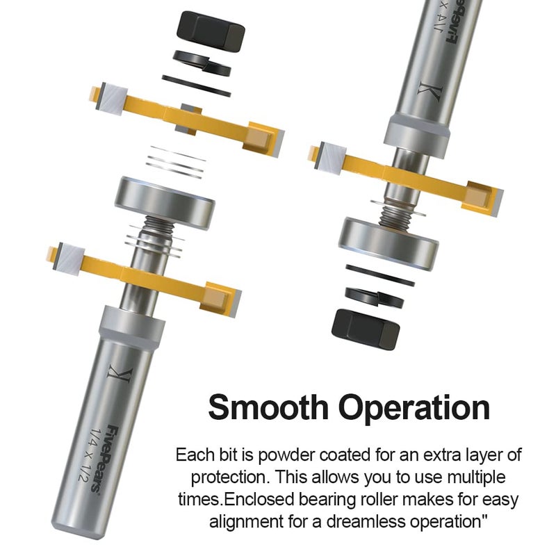FivePears Tongue and Groove Router Bit Set with 1/2" Shank,T Shape 3 Teeth Wood Milling Cutter Woodworking Tool(2pcs) - Image 4